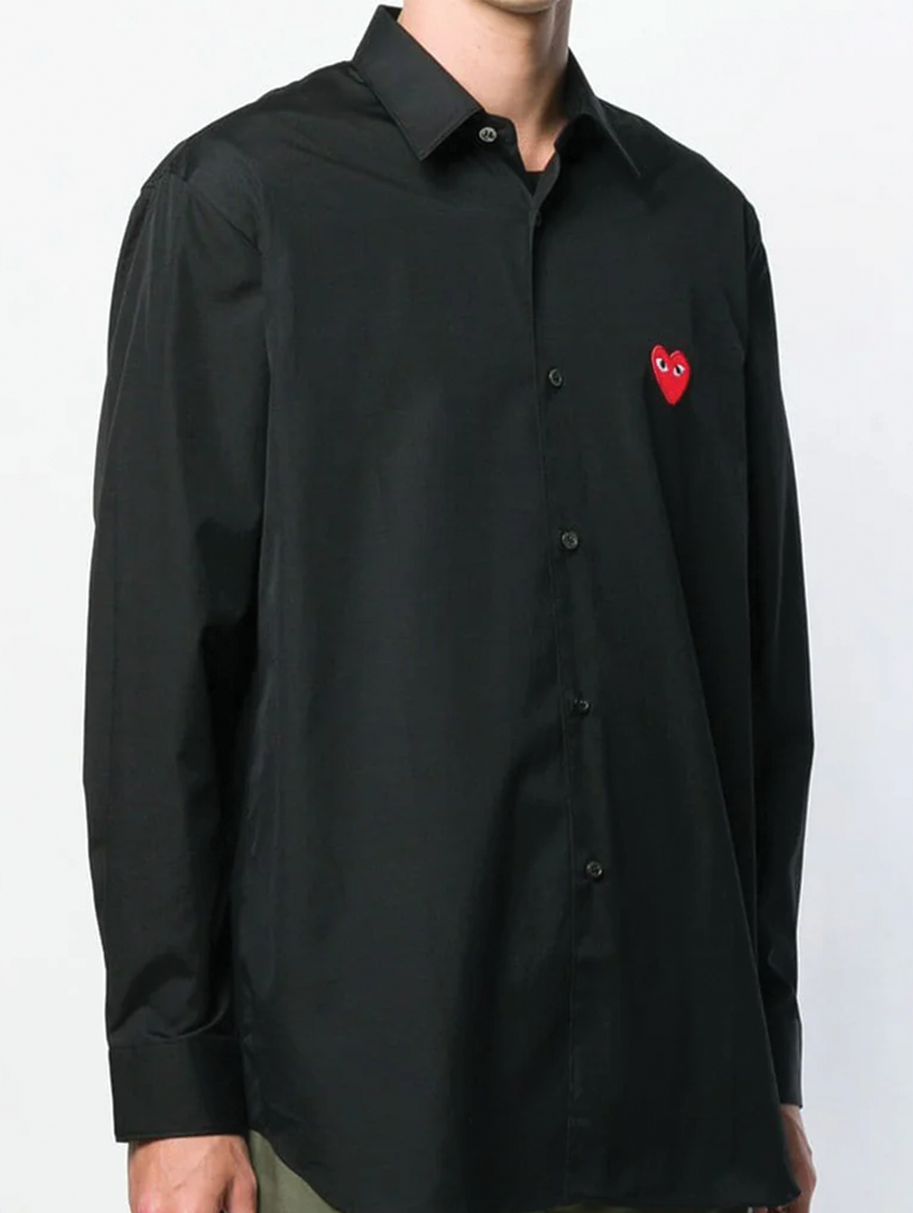 CDG PLAY Red Heart Embroidered Black Shirt