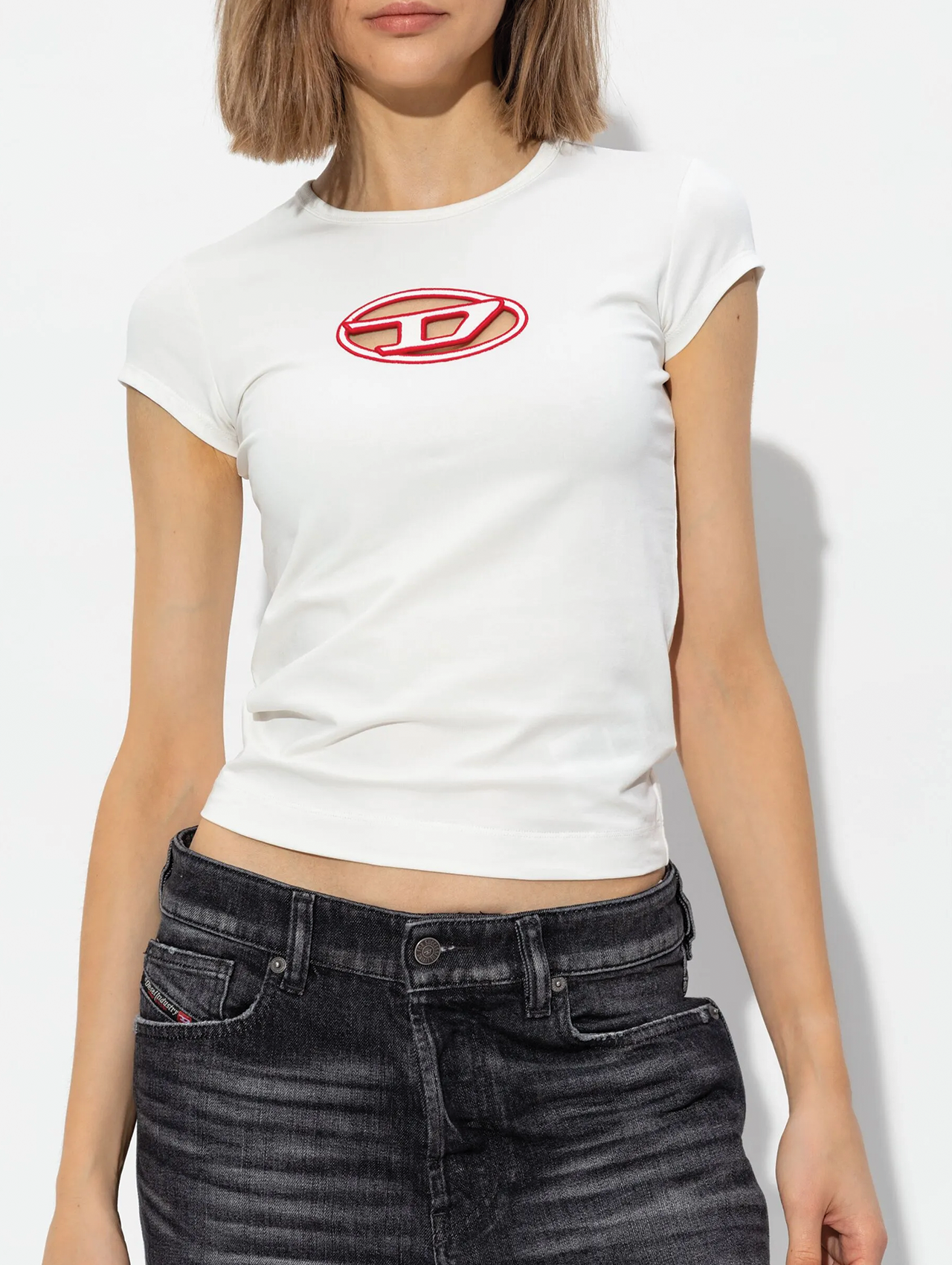 Diesel White T-Angie cut-out logo T-shirt