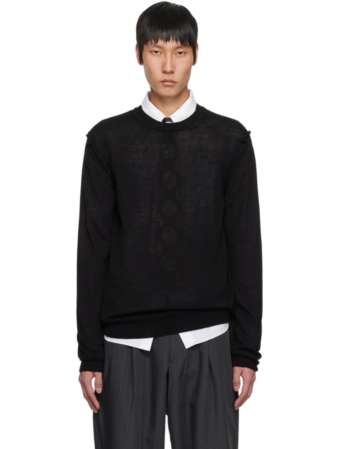 Homme Deux Black Rolled Seam Sweater