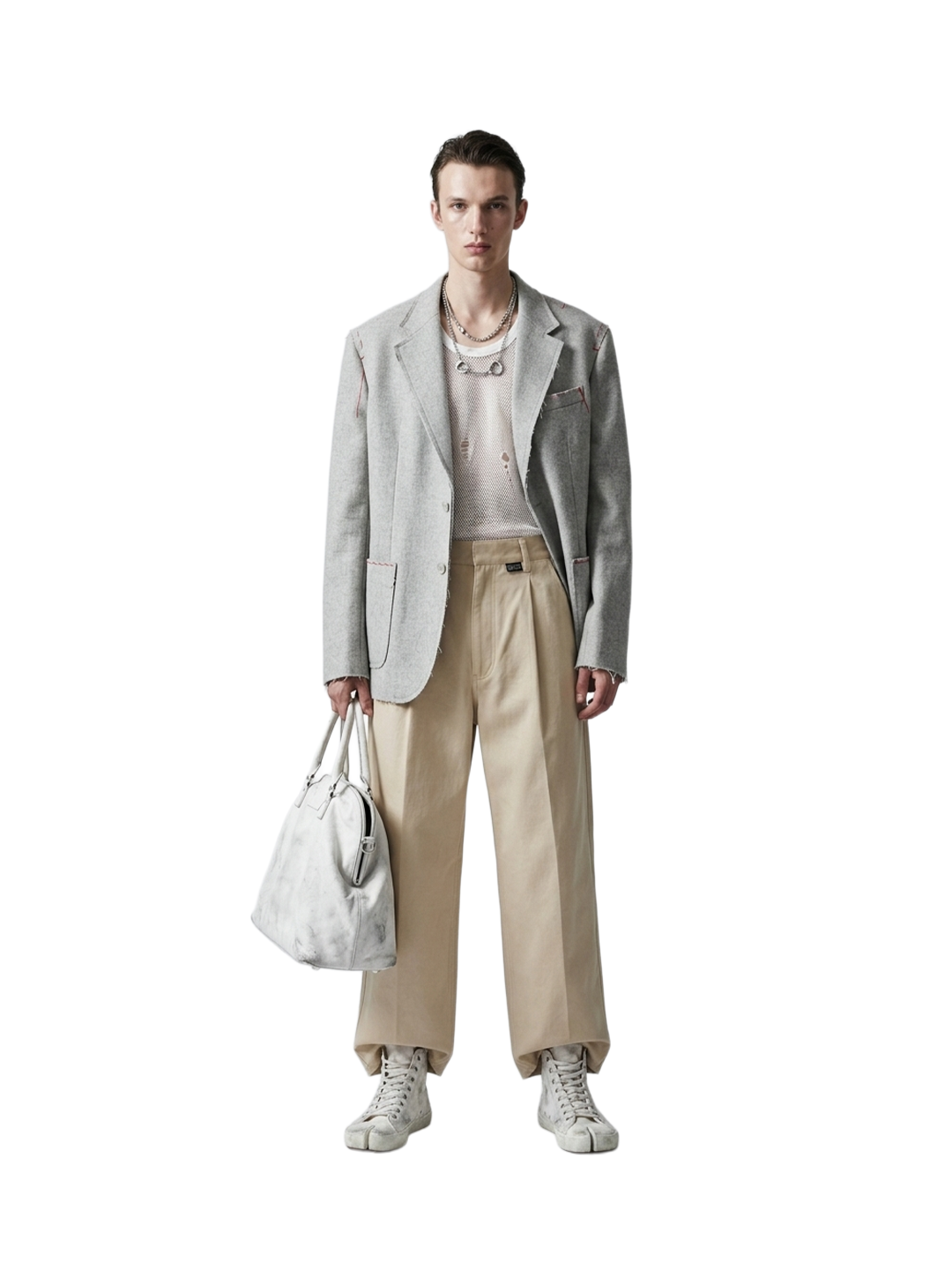 MM6 Beige Pleat Front Wide Pants