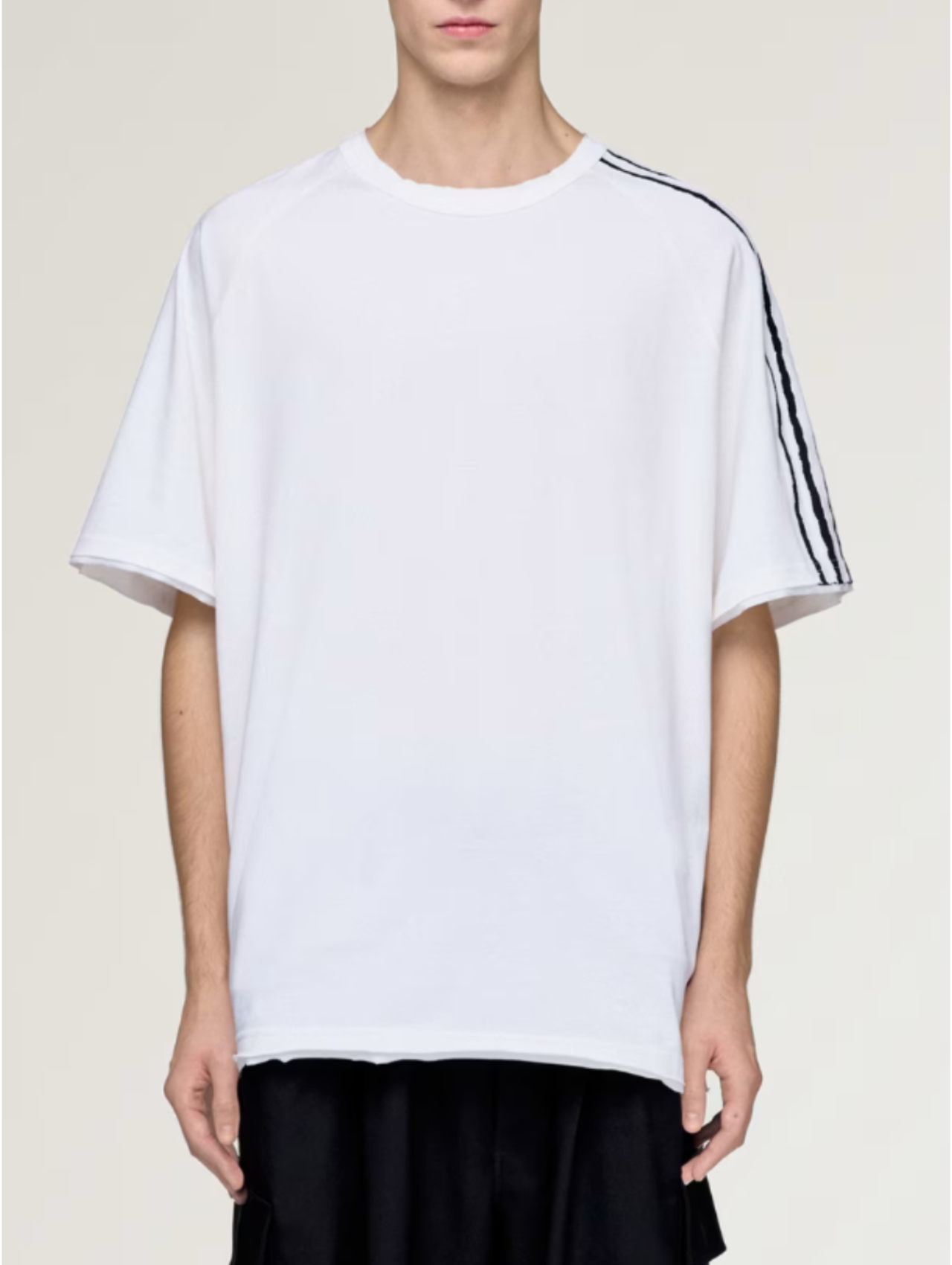 Y-3 Chalk White Raw Edge 3 Stripes Short-sleeve Tshirt