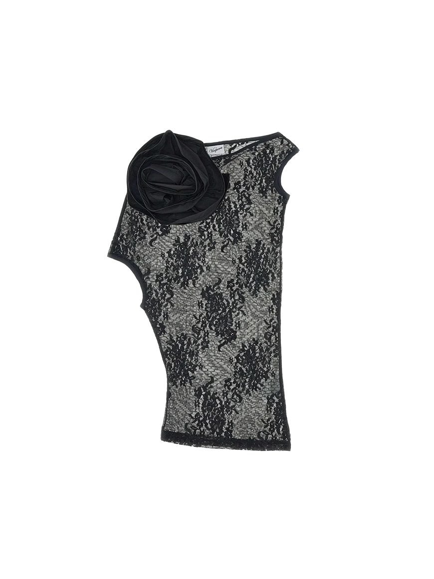 Vaquera Black Lace Rose Top