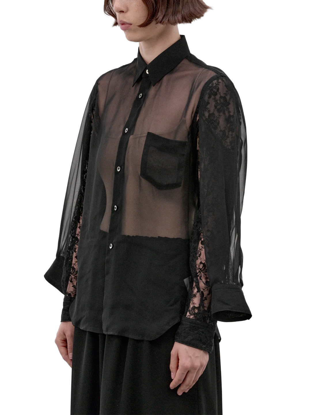 CDG Mainline Black Lace Sleeve Sheer Shirt