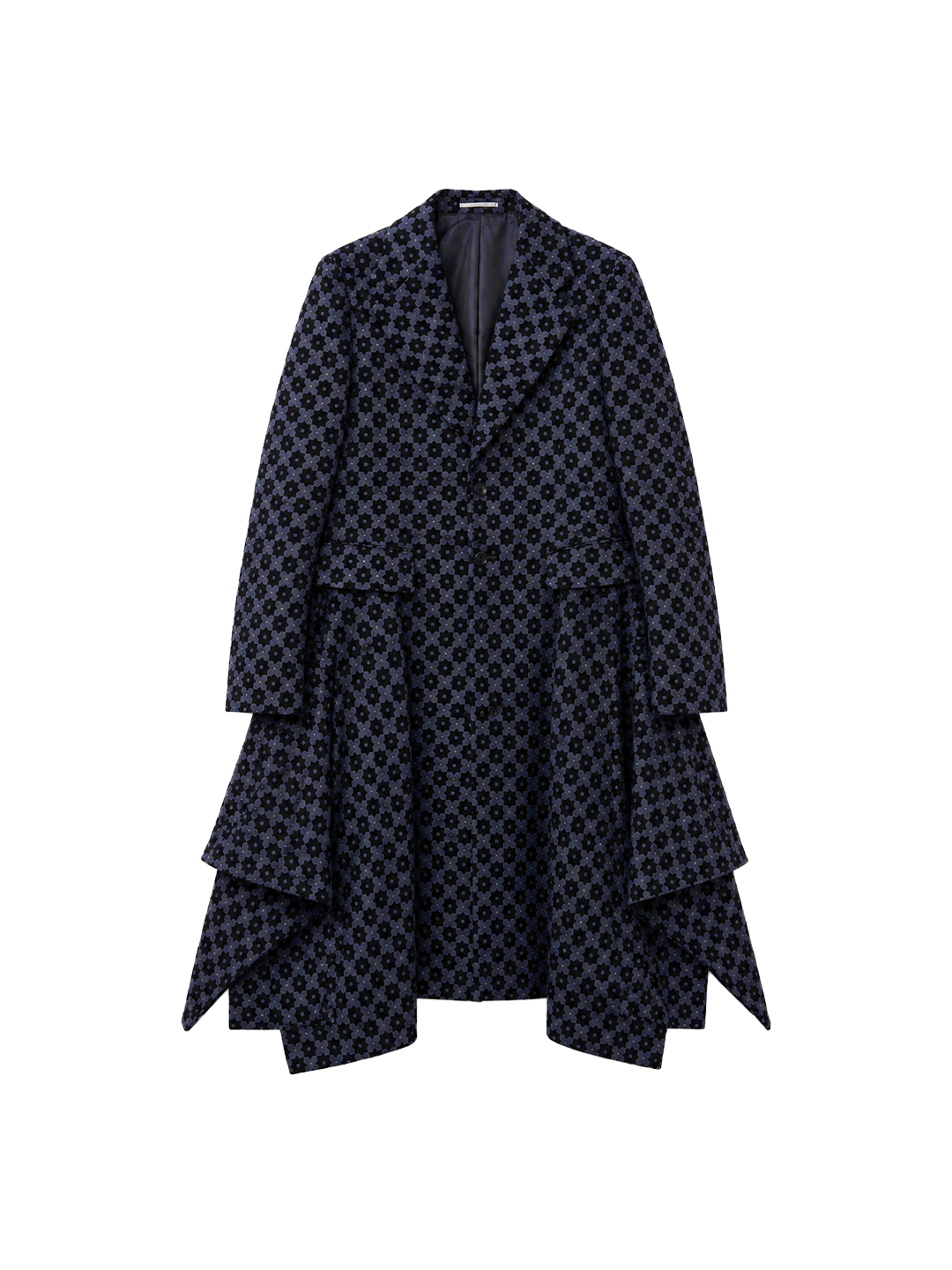 CDG Homme Plus Runway Navy Long Jacquard Coat