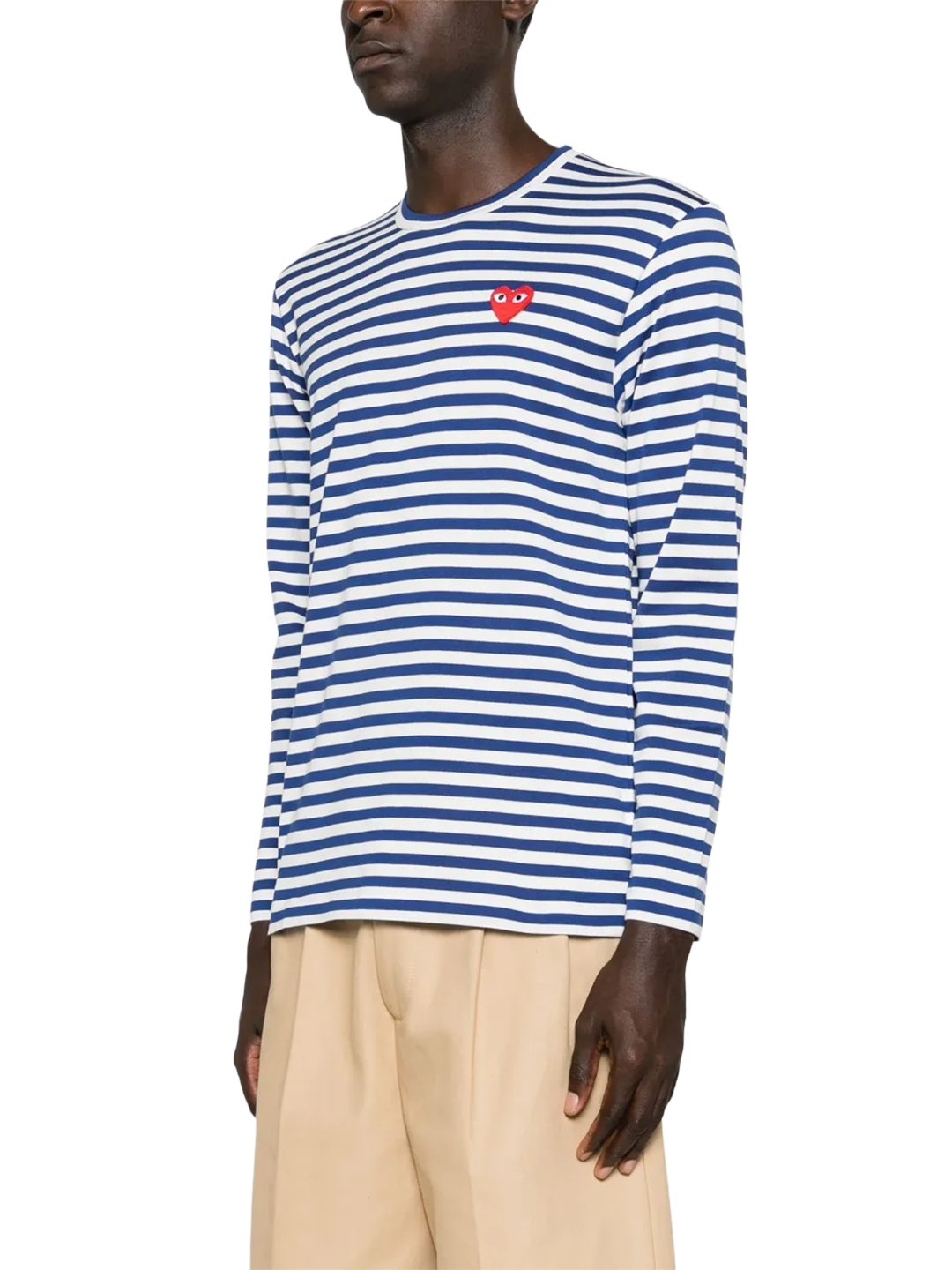CDG PLAY Blue Stripe Logo Patch Longsleeve Shirt