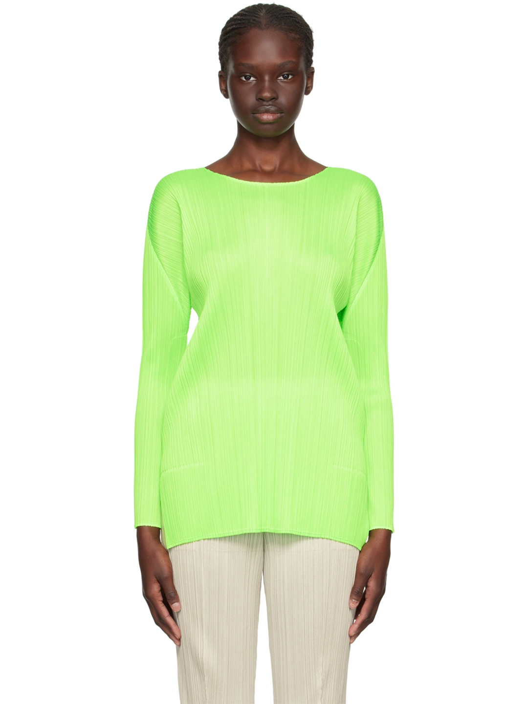 Pleats Please Issey Miyake Neon Green Longsleeve Top