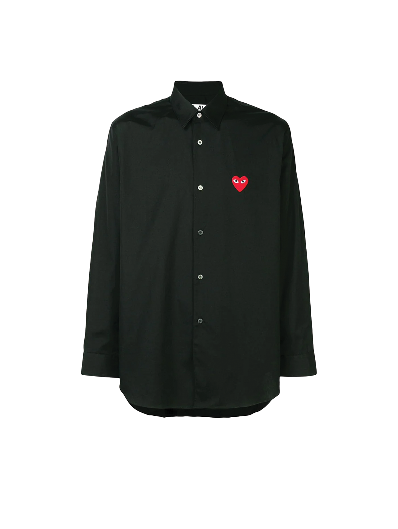 CDG PLAY Red Heart Embroidered Black Shirt