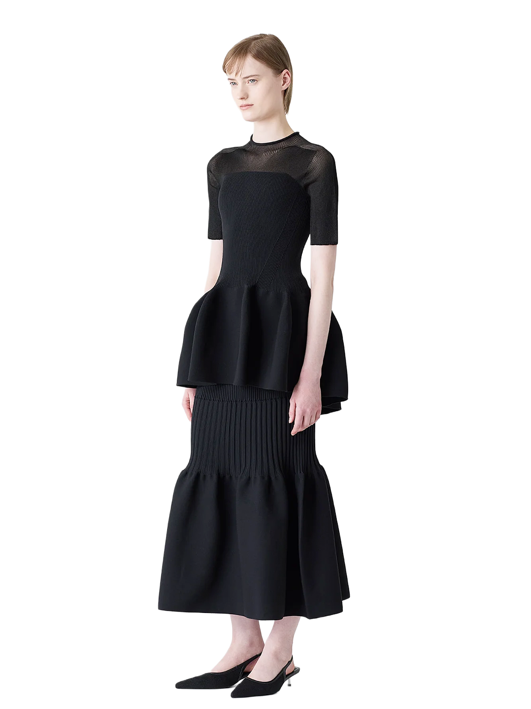 CFCL Black Pottery Lucent Decolletage Short Sleeve Top