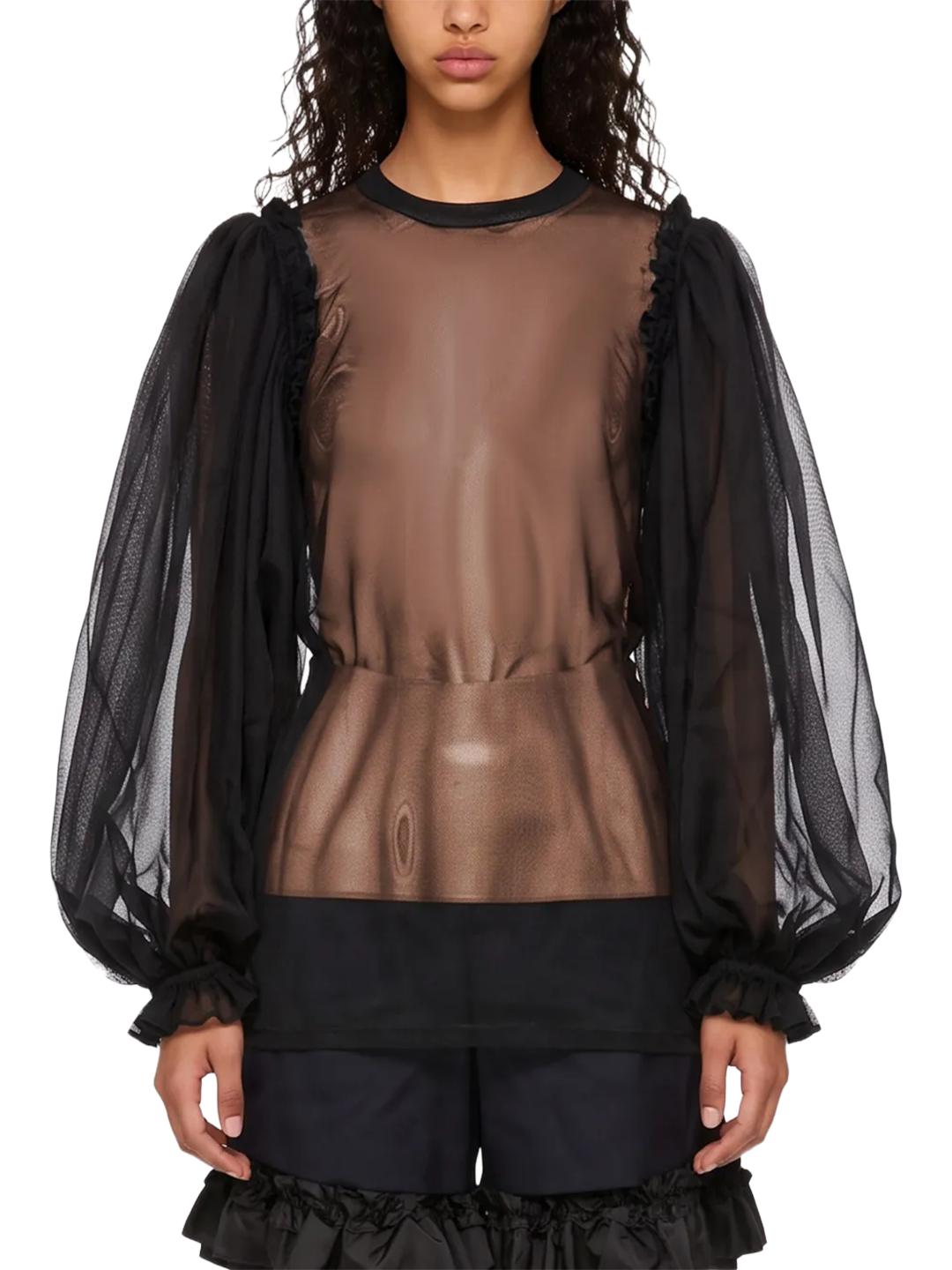 CDG Mainline Black Sheer Puff Sleeve Sweater