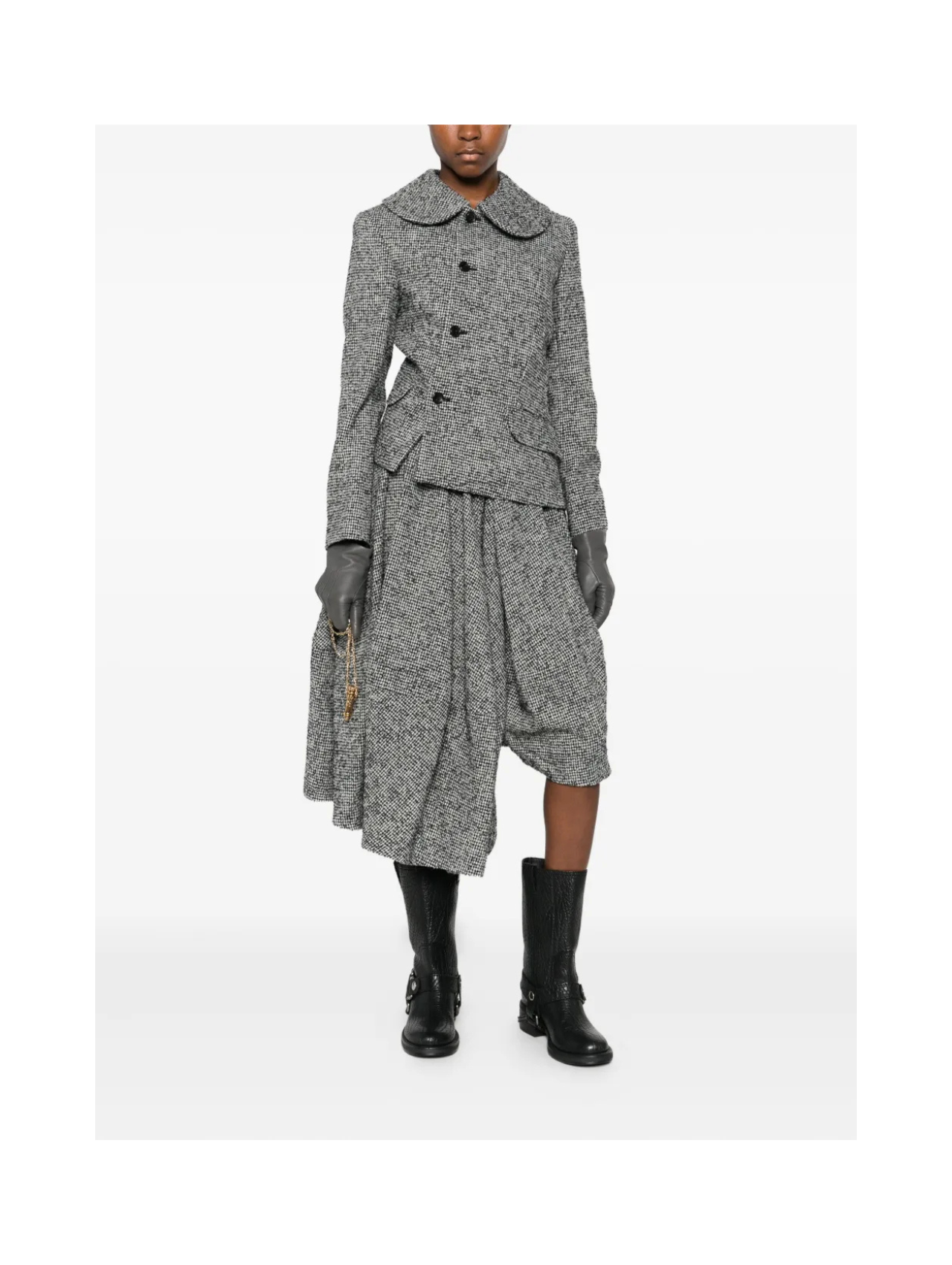 CDG CDG Black/Ecru Asymmetric Houndstooth Jacket