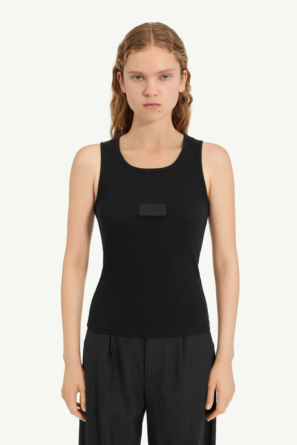 MM6 Black Ribbed Jersey Tank Top