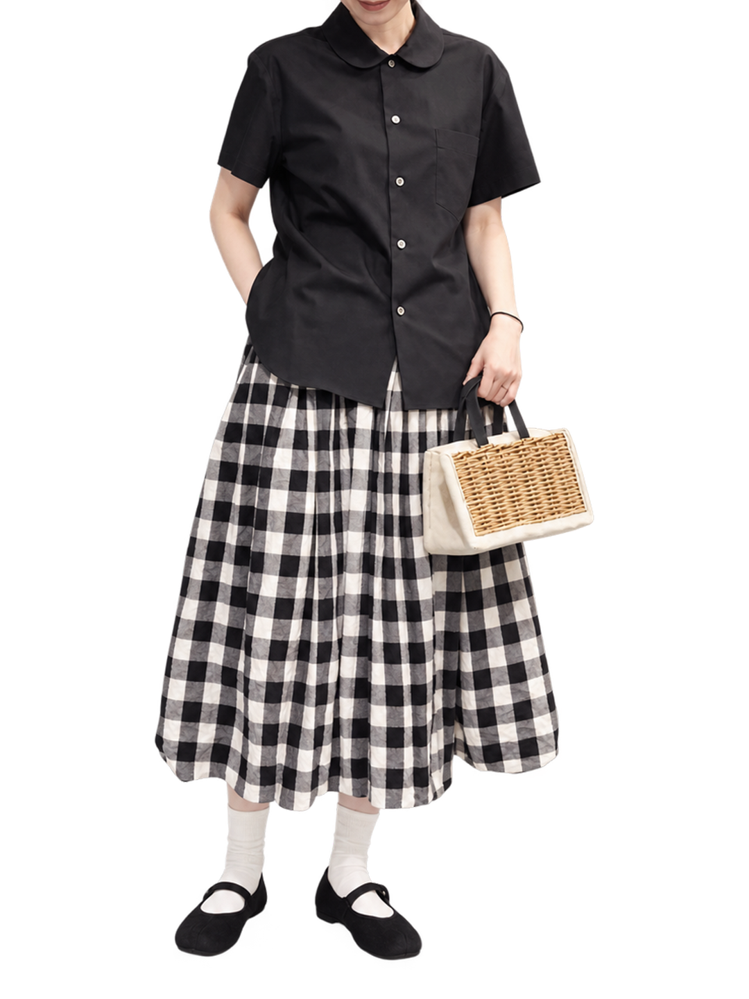 CDG TAO Black/White Check Balloon Skirt