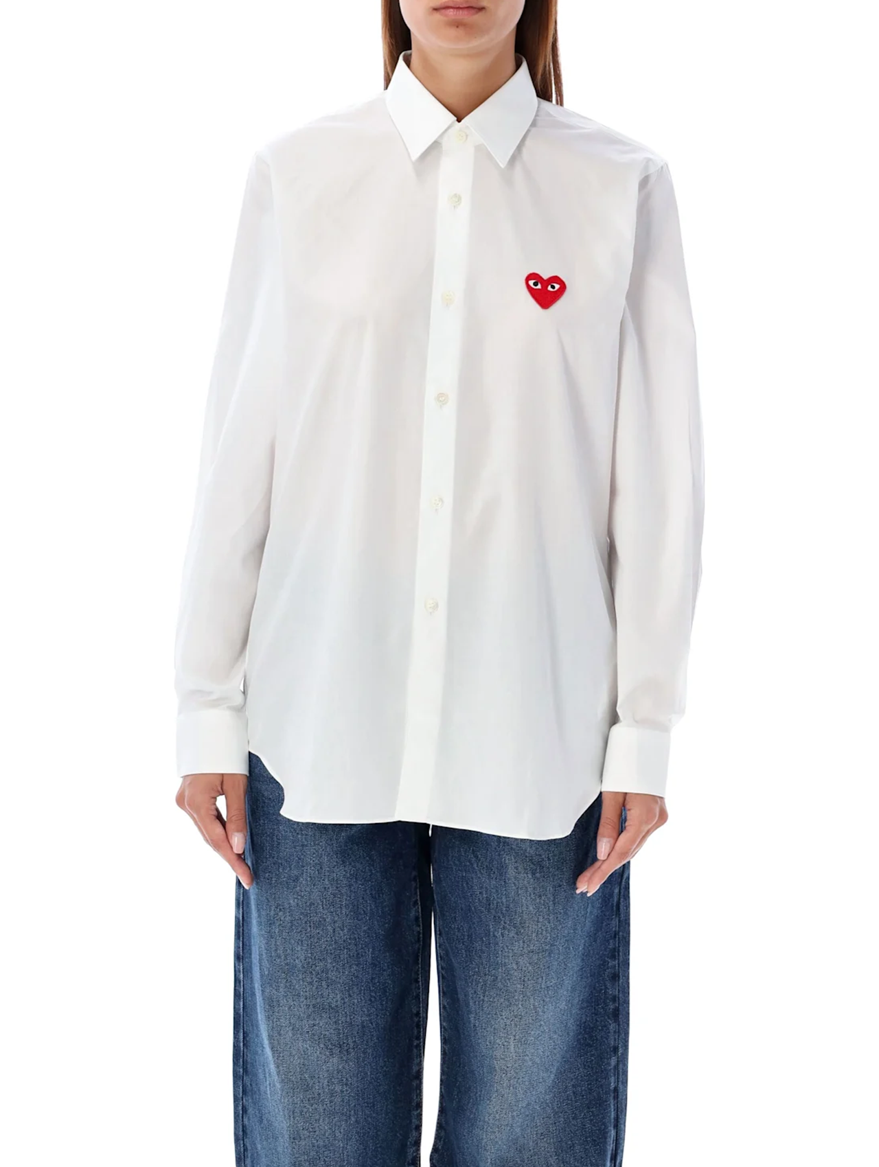 CDG Play Heart Embroidered White Shirt