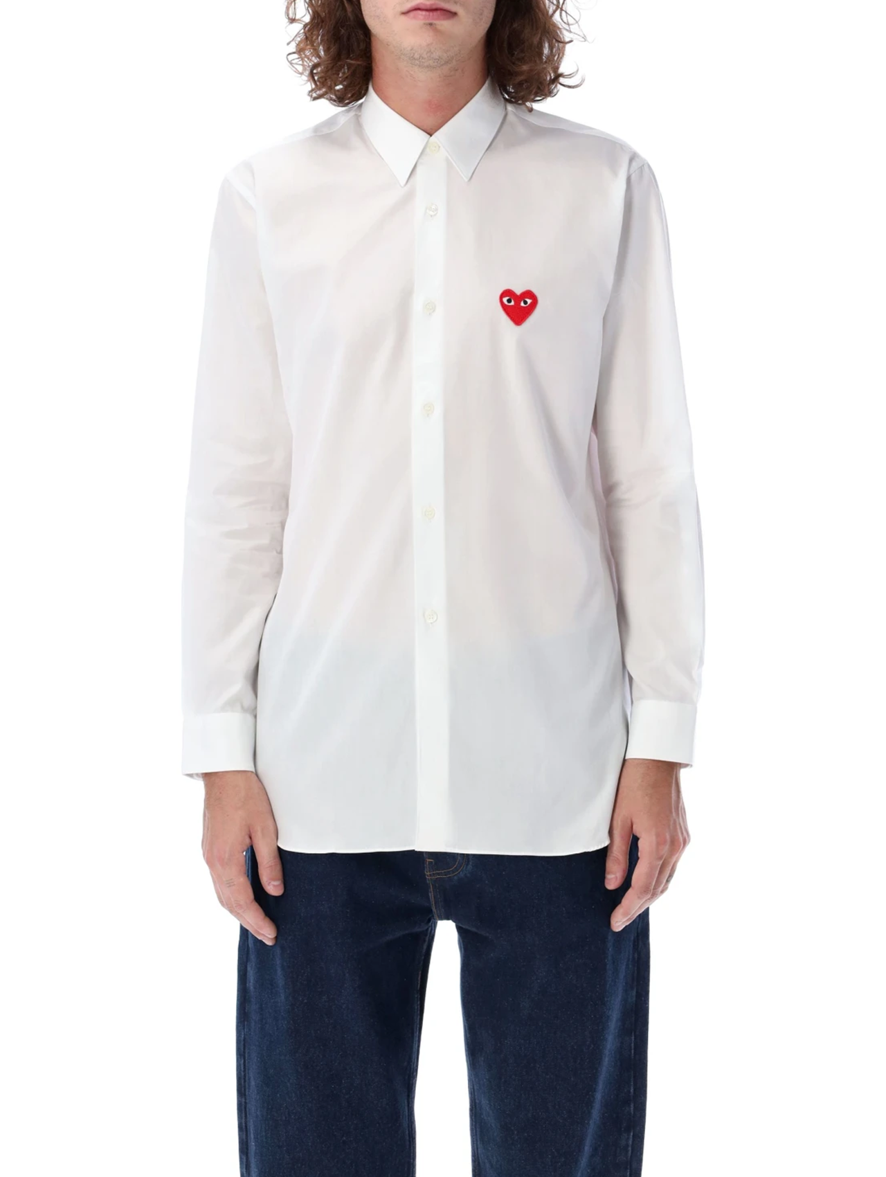 CDG Play Heart Embroidered White Shirt