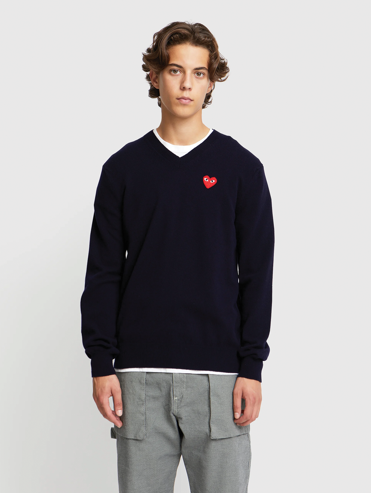 CDG PLAY Navy Embroidered Logo Jumper