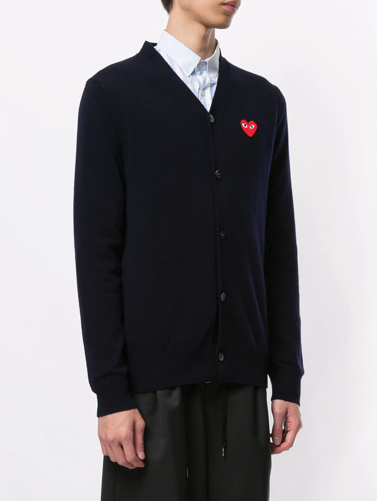 CDG PLAY Navy Embroidered Logo Cardigan