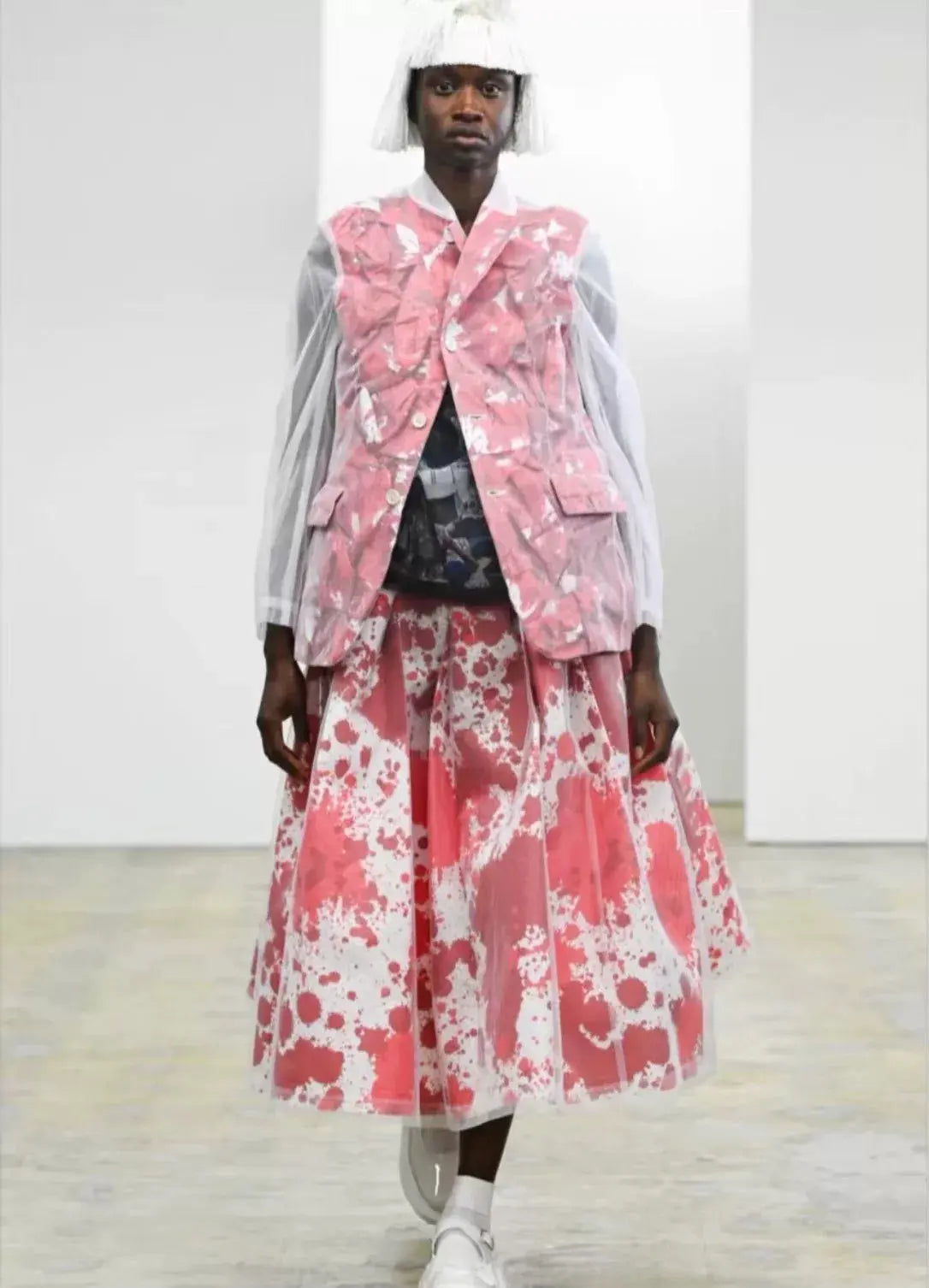Comme des Garçons Runway Mesh Ink Print Skirt