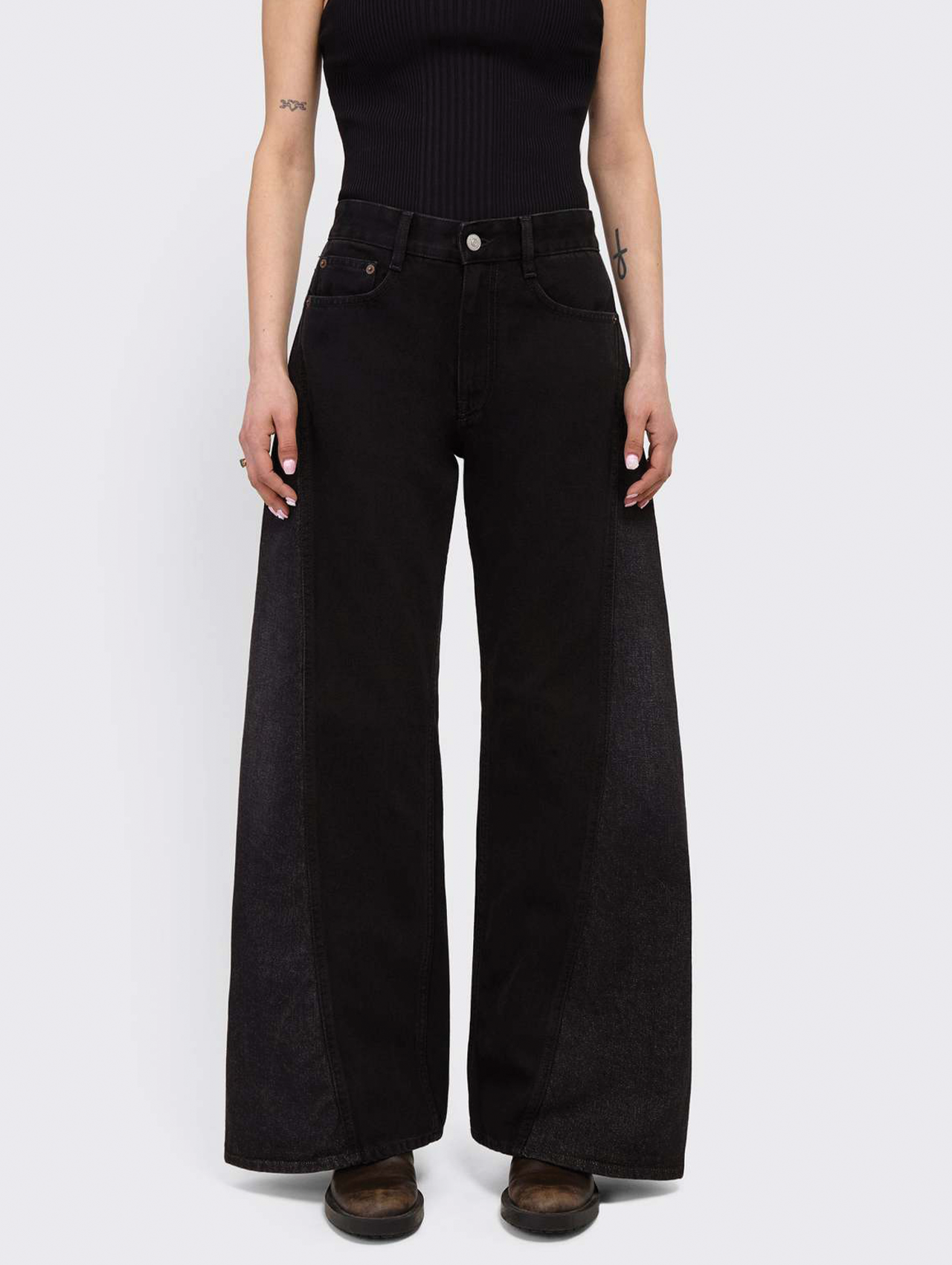 MM6 Black/Grey Wide Leg Jeans