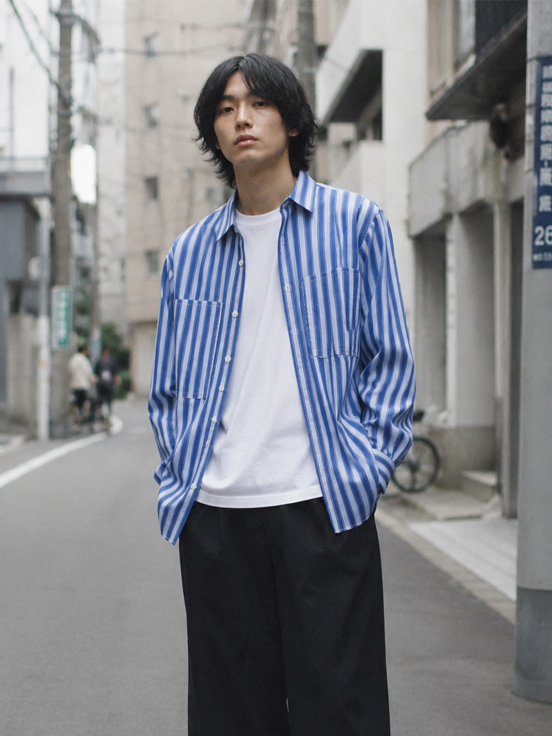 CDG Homme Deux Blue Stripe Chest Pocket Shirt