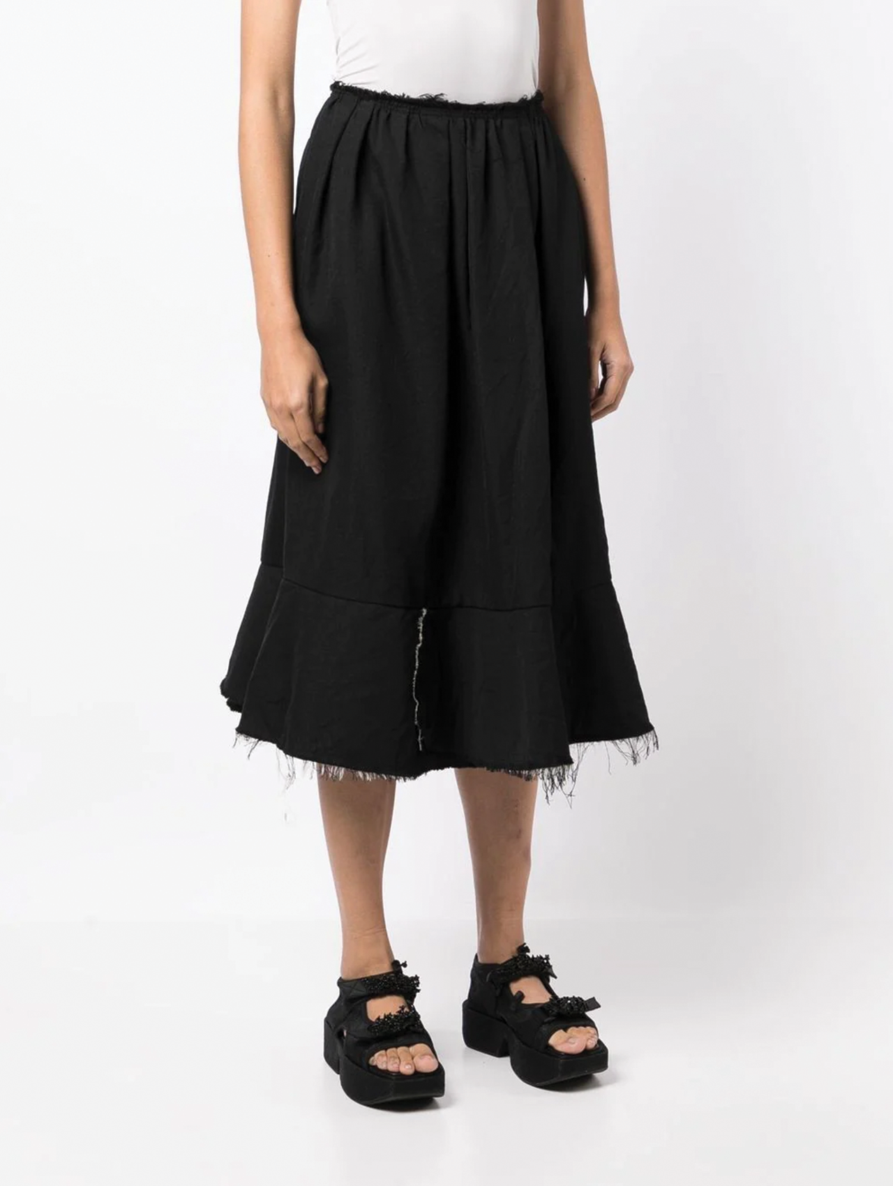 CDG CDG Black Distressed Scallop Hem Skirt