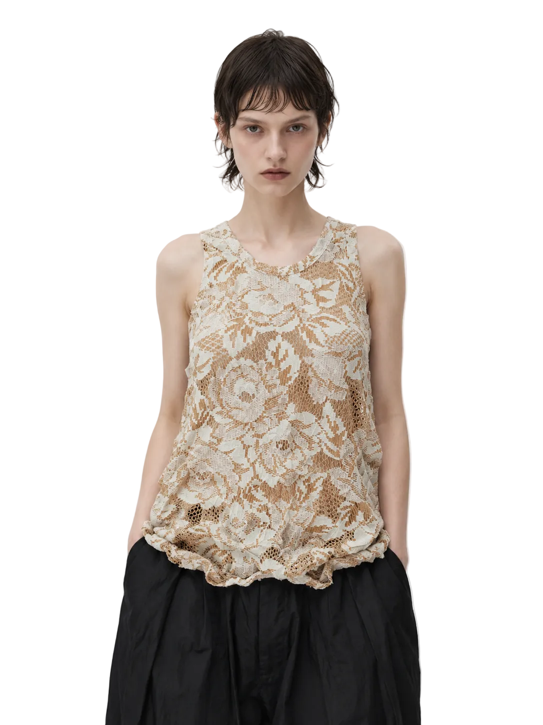 Comme Des Garçons Beige Floral Embroidered Top