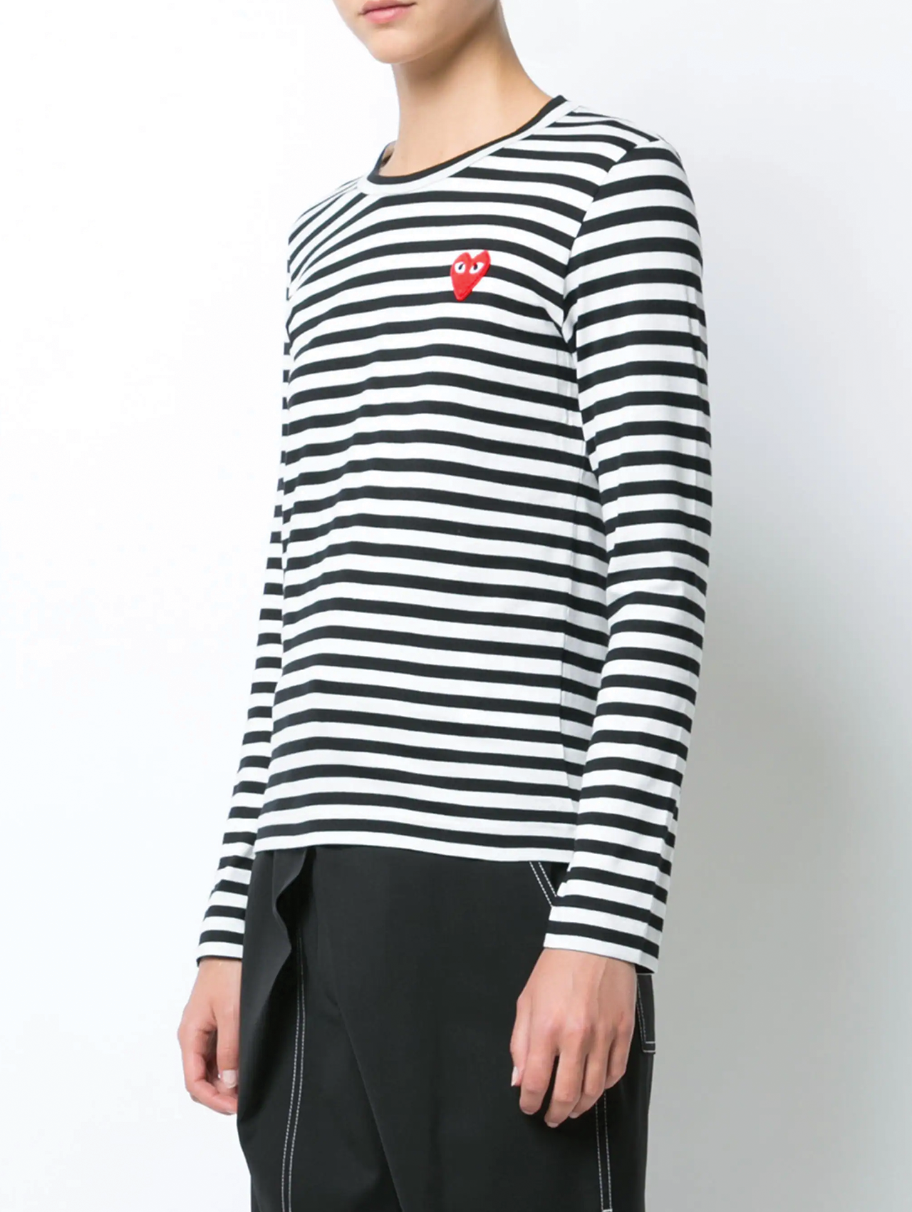 CDG PLAY Black Stripe Logo Patch Long Sleeve Shirt