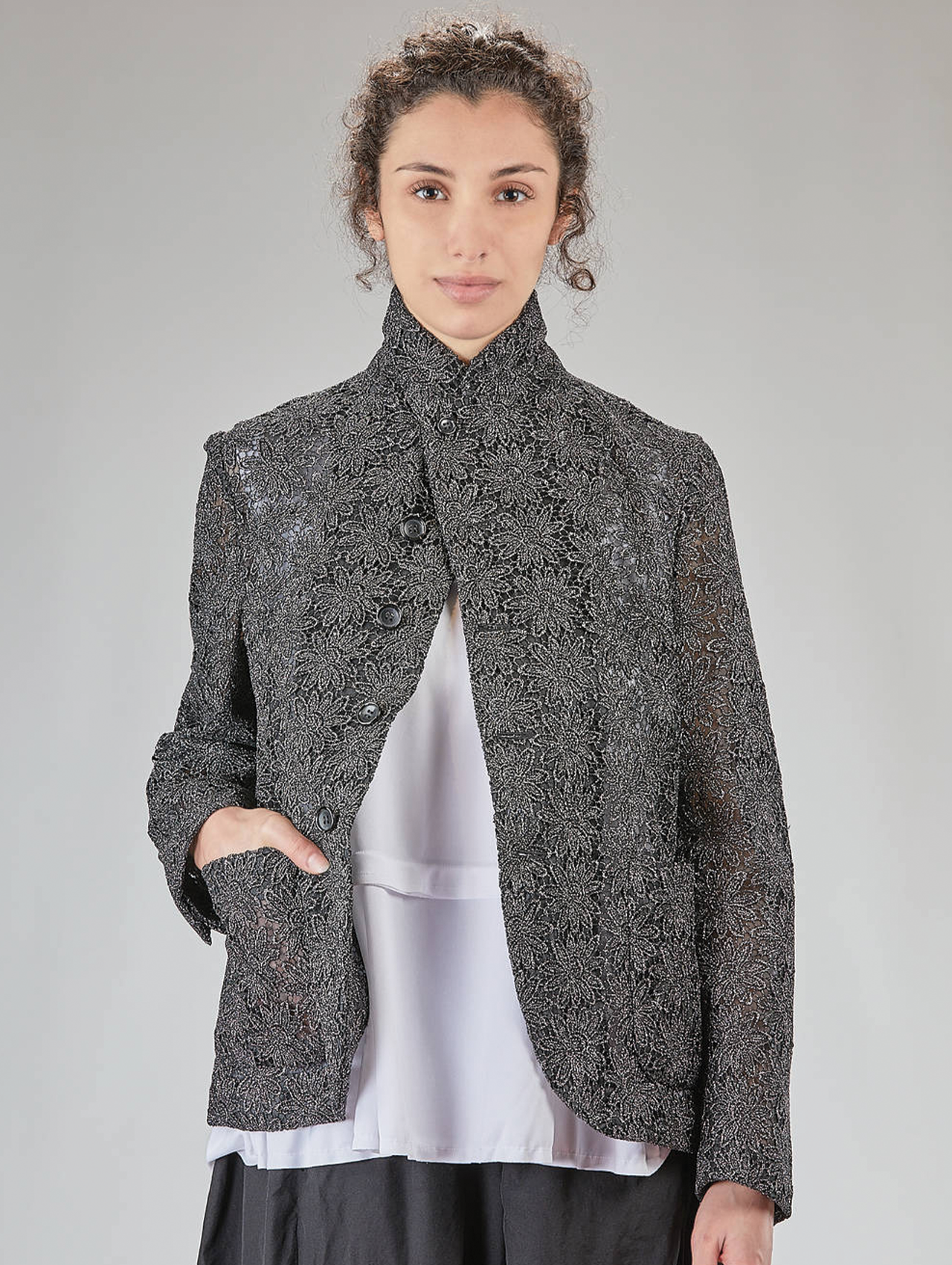 CDG CDG Grey Metallic Floral Lace Jacket