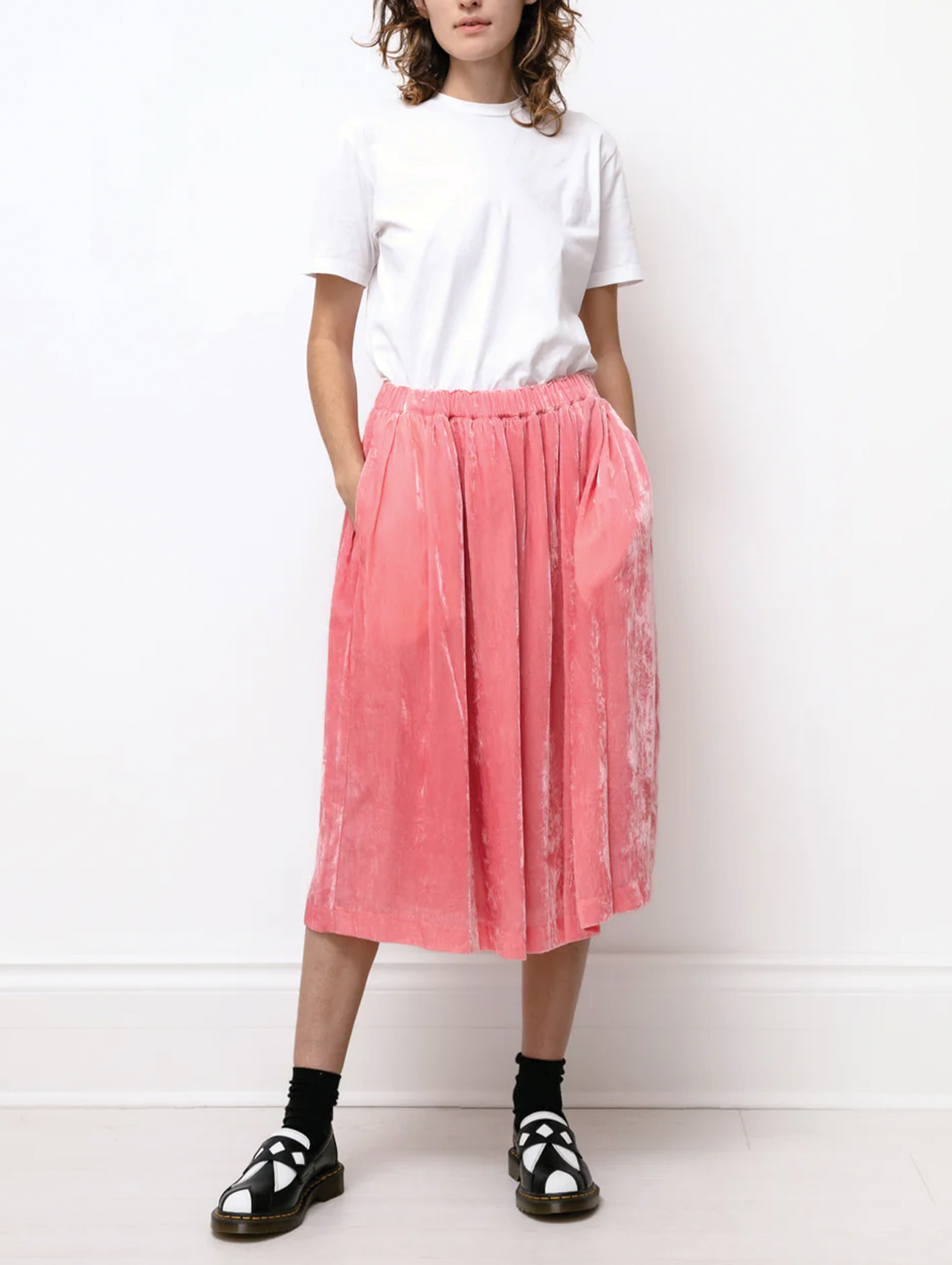 CDG CDG Pink Velvet Midi Skirt