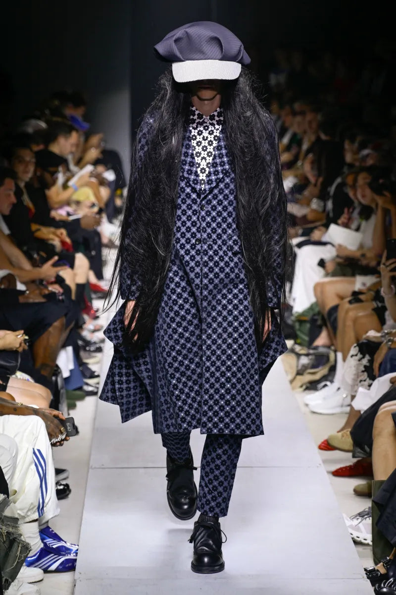 CDG Homme Plus Runway Navy Long Jacquard Coat