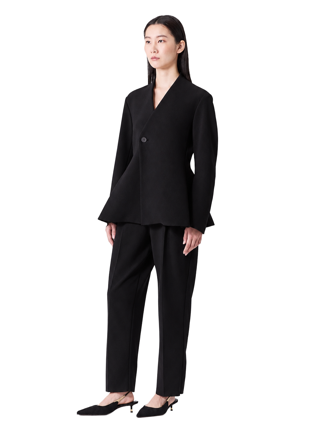 CFCL Black Milan Collarless Flare Jacket