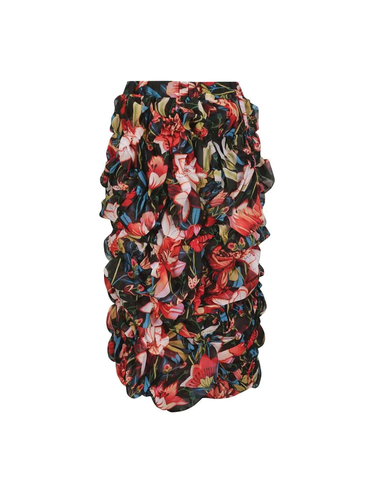Comme Des Garçons Floral Ruched Midi Skirt