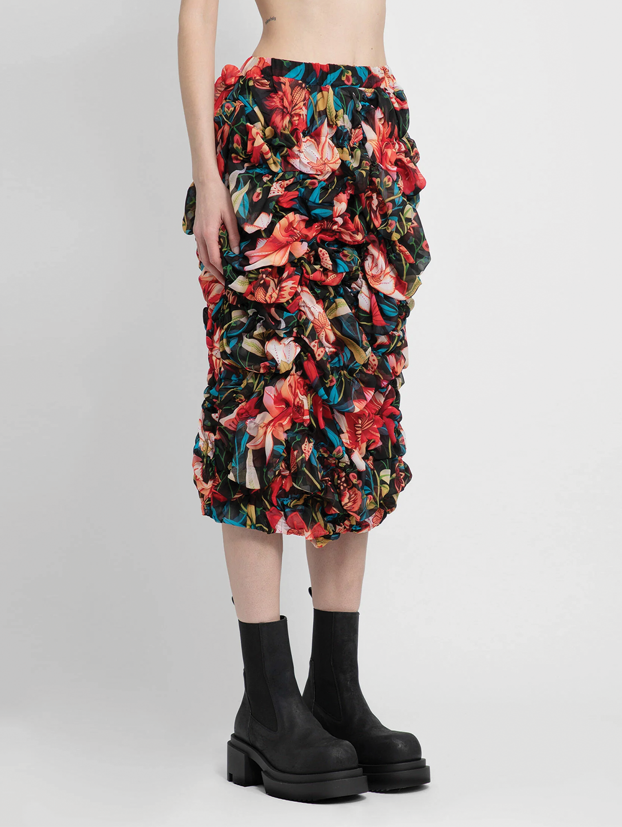 Comme Des Garçons Floral Ruched Midi Skirt