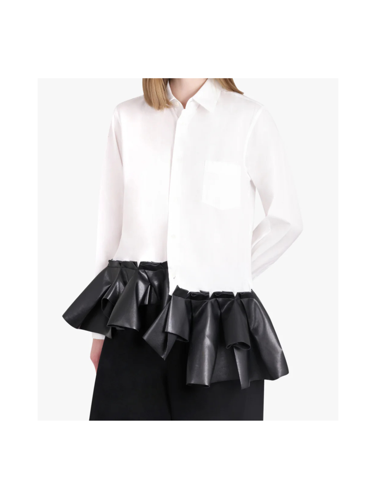Comme Des Garçons White Leather Ruffle Blouse