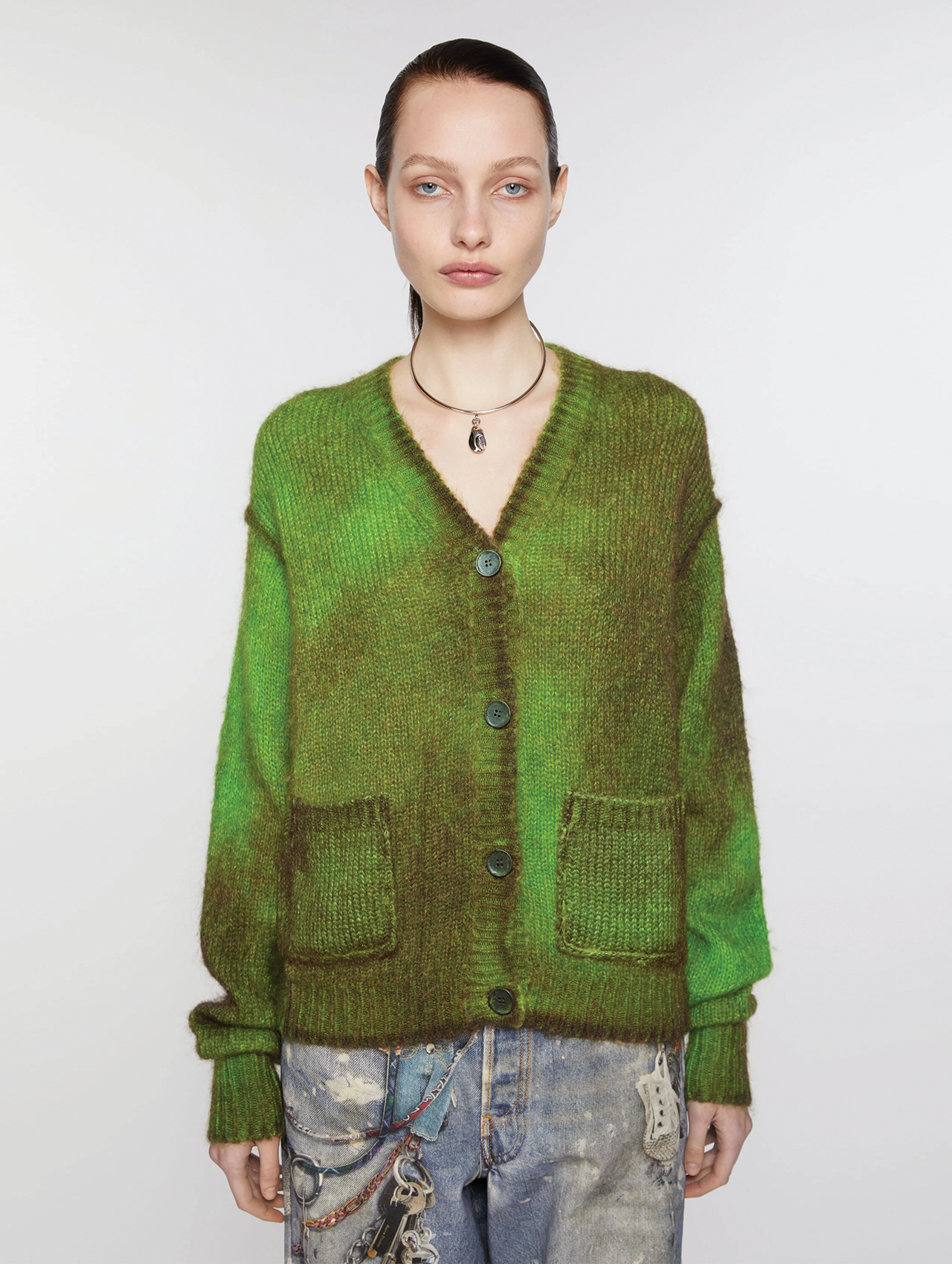 Acne Studios Green Sprayed Finish Cardigan
