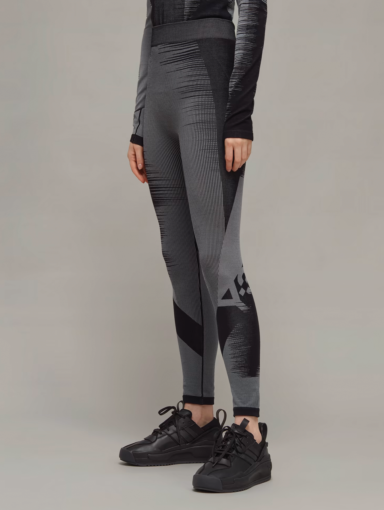 Y-3 Black/Grey Engineered Knit Tights