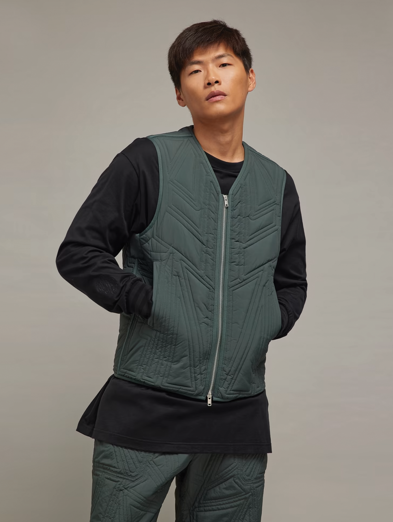 Y-3 Ivy Green Quilted Vest