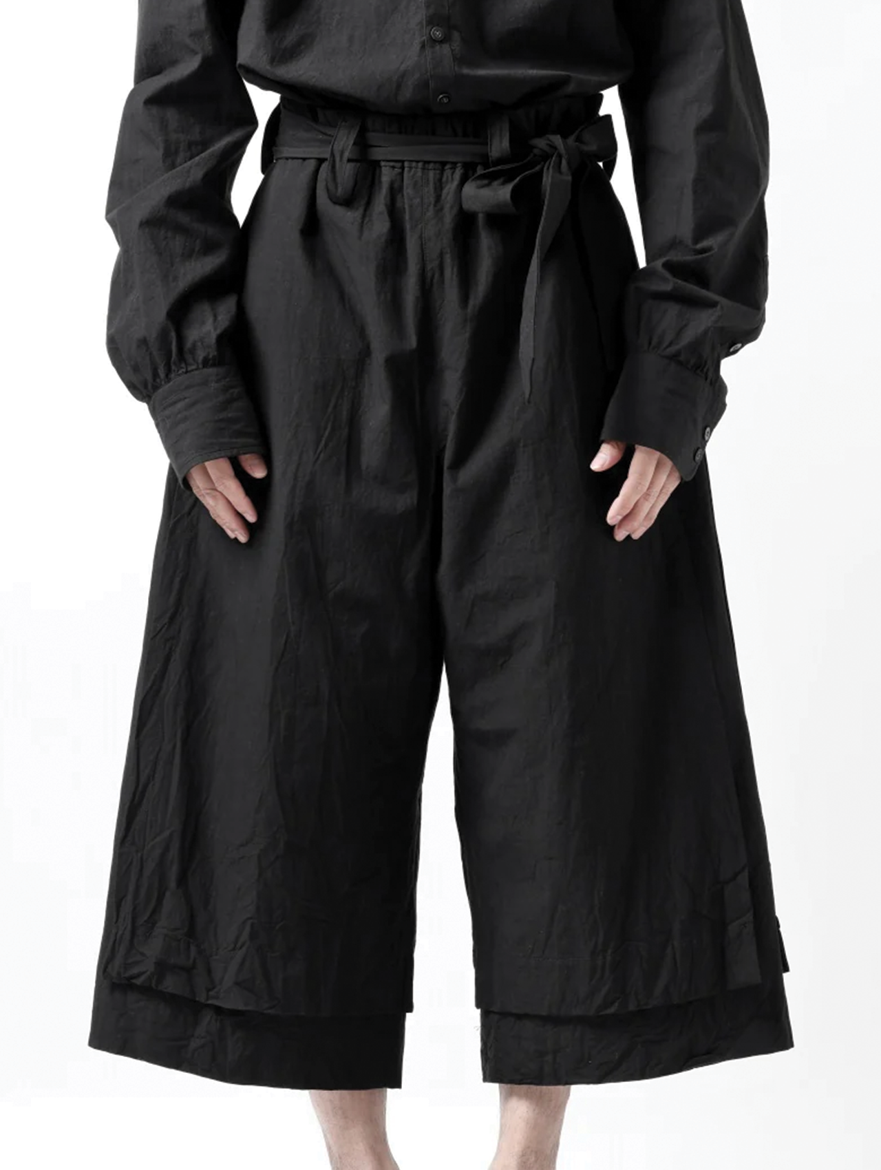 Klasica Black Cotton/Linen Cropped Pants