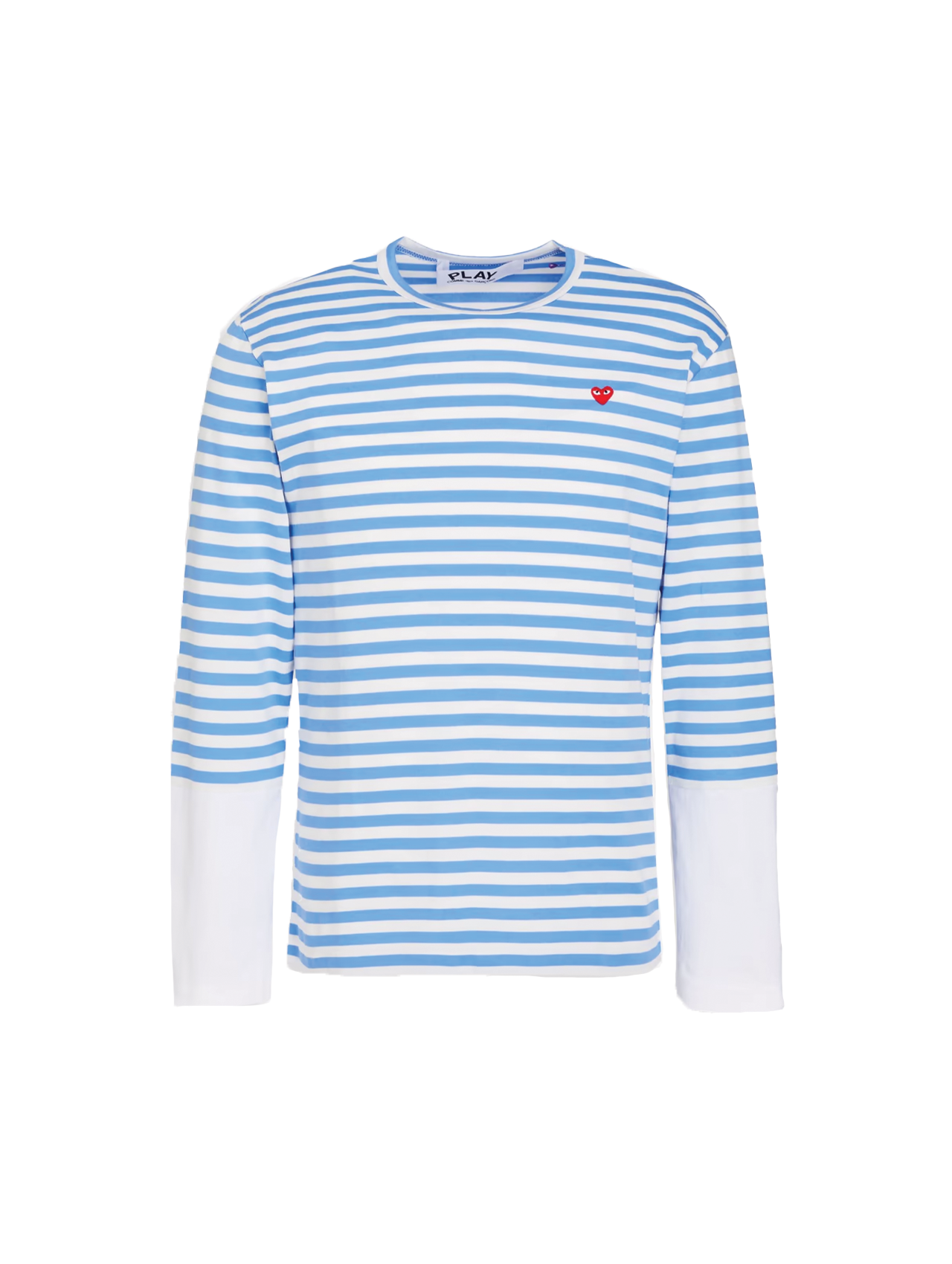 CDG PLAY Light Blue Stripe Logo Patch Long Sleeve Shirt