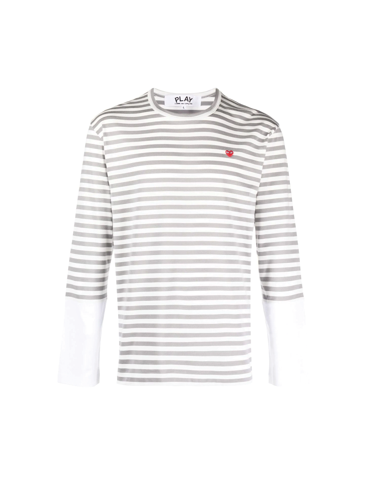 CDG PLAY Light Grey Stripe Logo Patch Long Sleeve Shirt