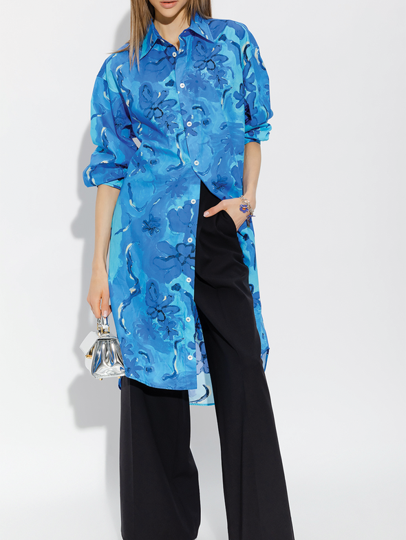 Marni Blue Floral Shirt Dress