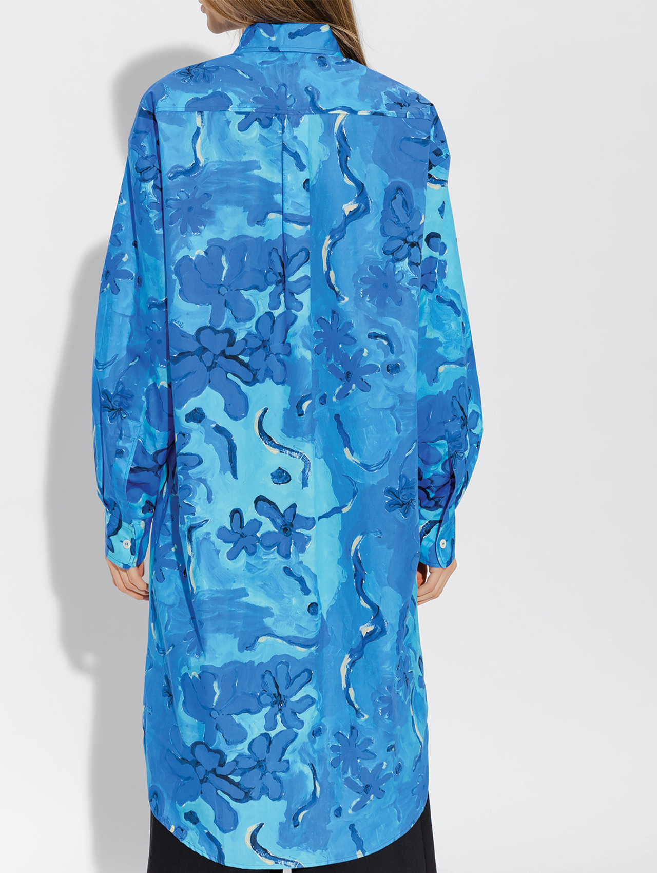 ワンピース MARNI SHIRT DRESS WITH FLORAL PATTERN Marni Blue Floral Shirt Dress