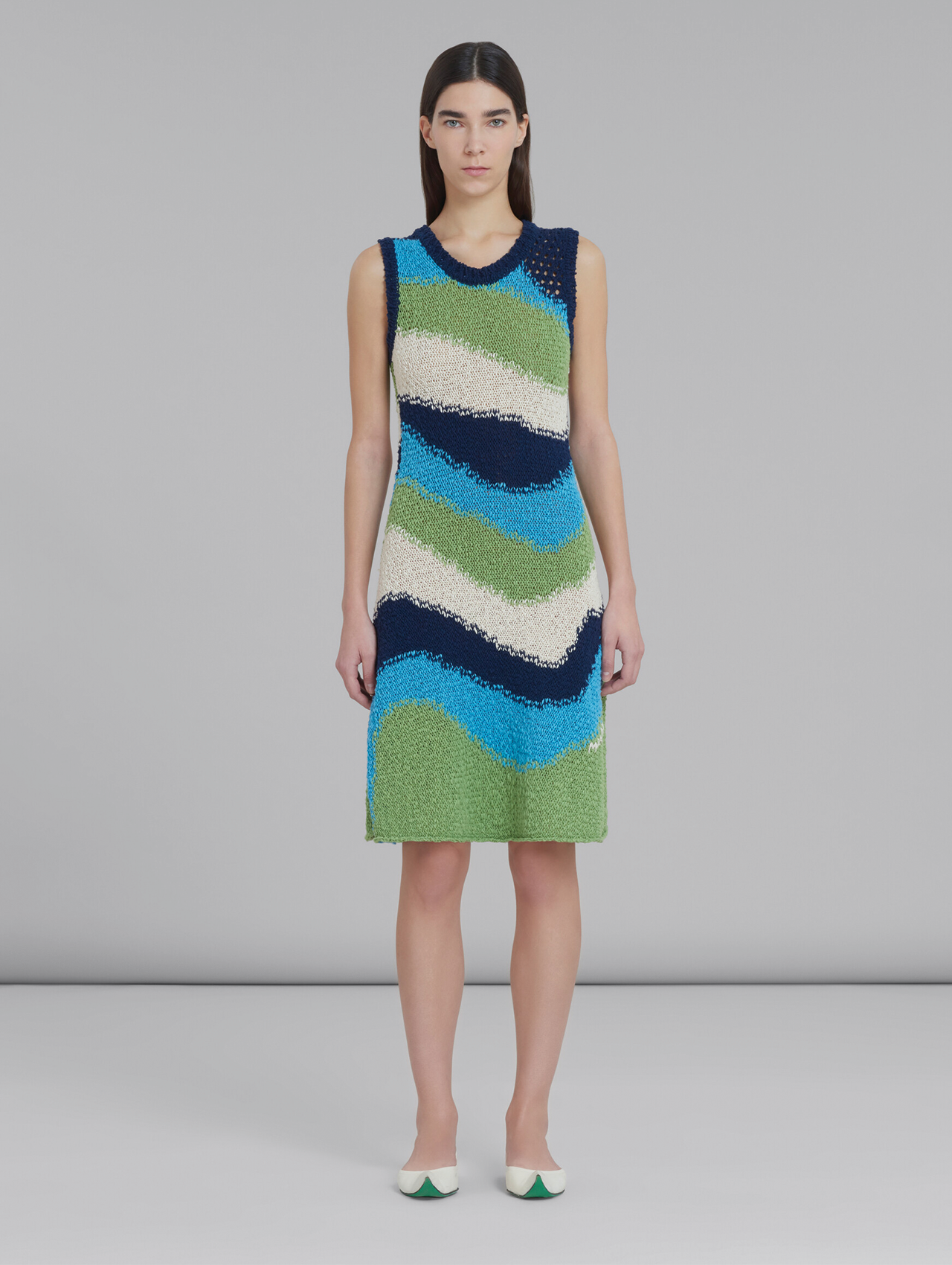 Marni Blue/Green Wavy Stripe Knit Dress