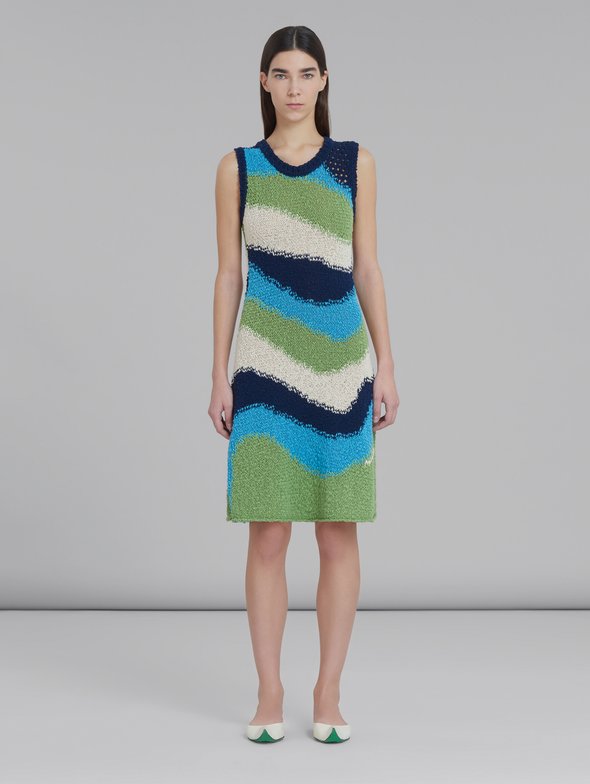 Marni Blue/Green Wavy Stripe Knit Dress