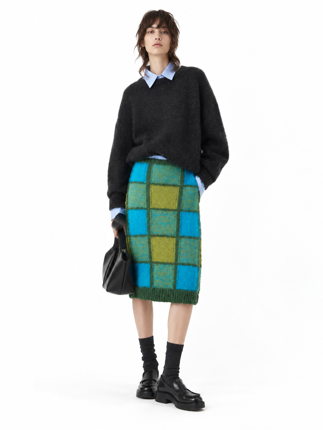 Marni Blue/Green Check Knit Skirt