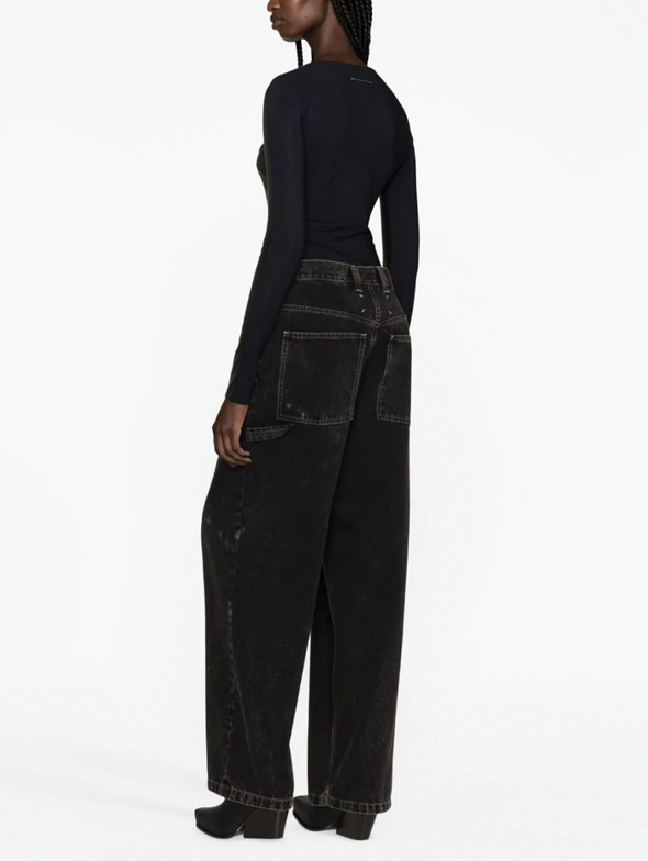 MM6 Black Faux Leather Bodysuit