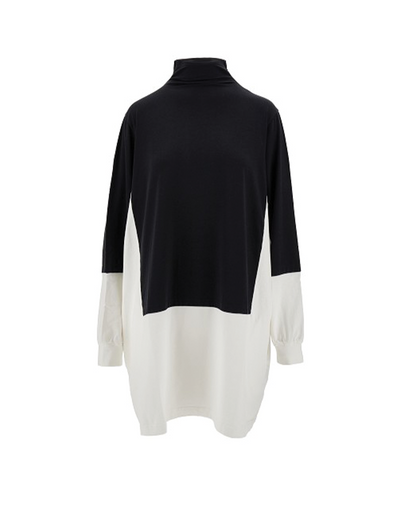 MM6 Black/White Turtleneck Knit Jersey Dress