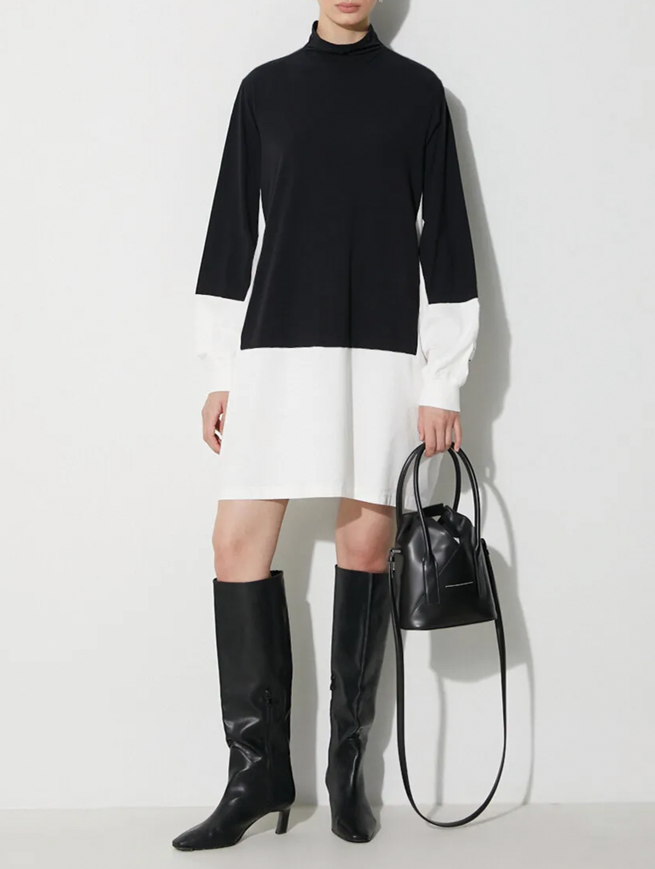 MM6 Black/White Turtleneck Knit Jersey Dress