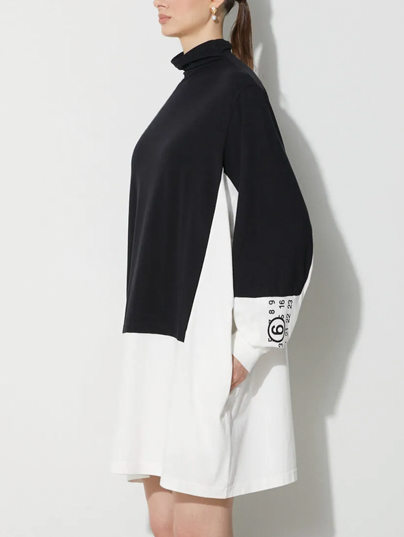 MM6 Black/White Turtleneck Knit Jersey Dress