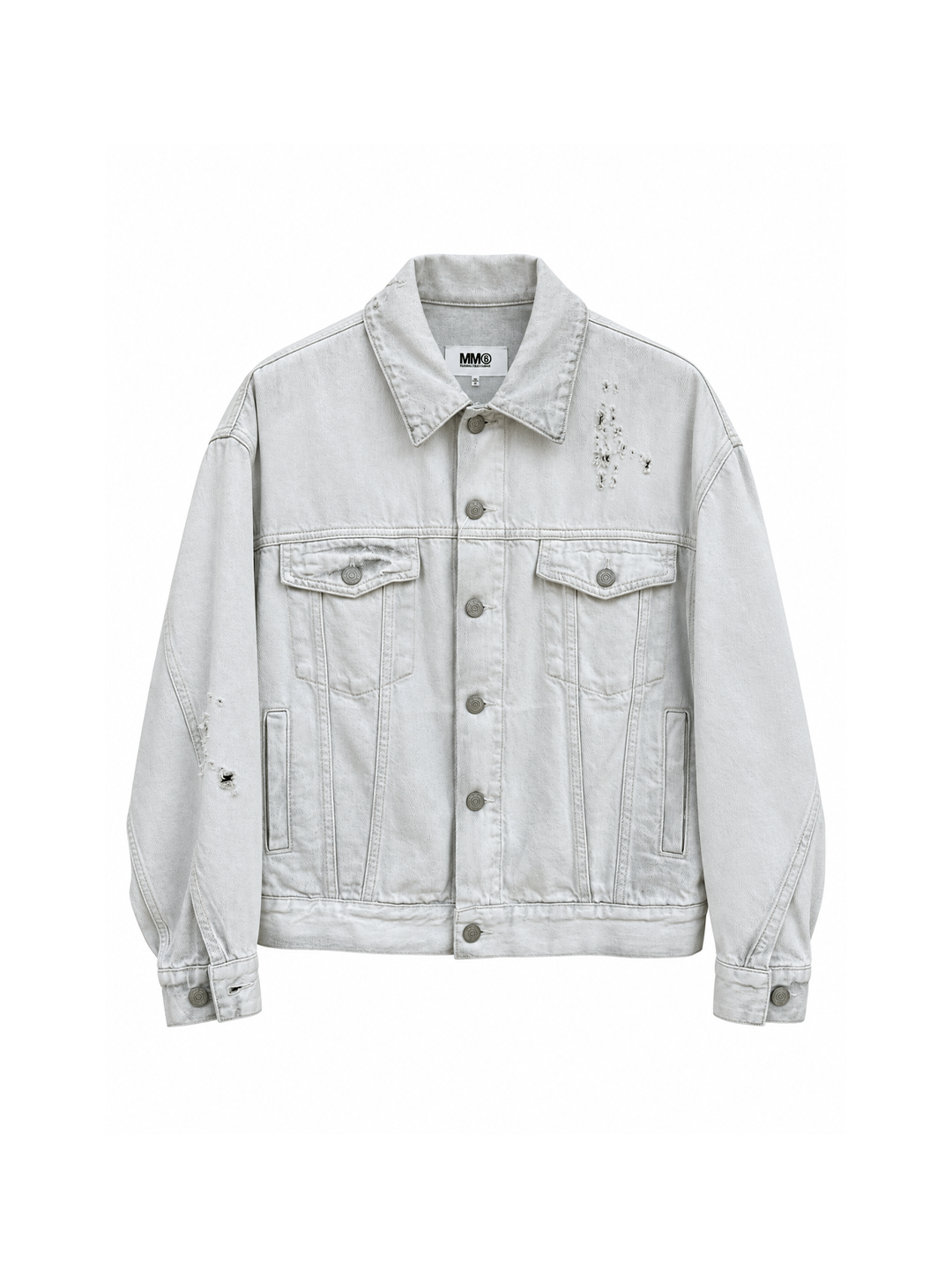 MM6 White Distressed Denim Jacket
