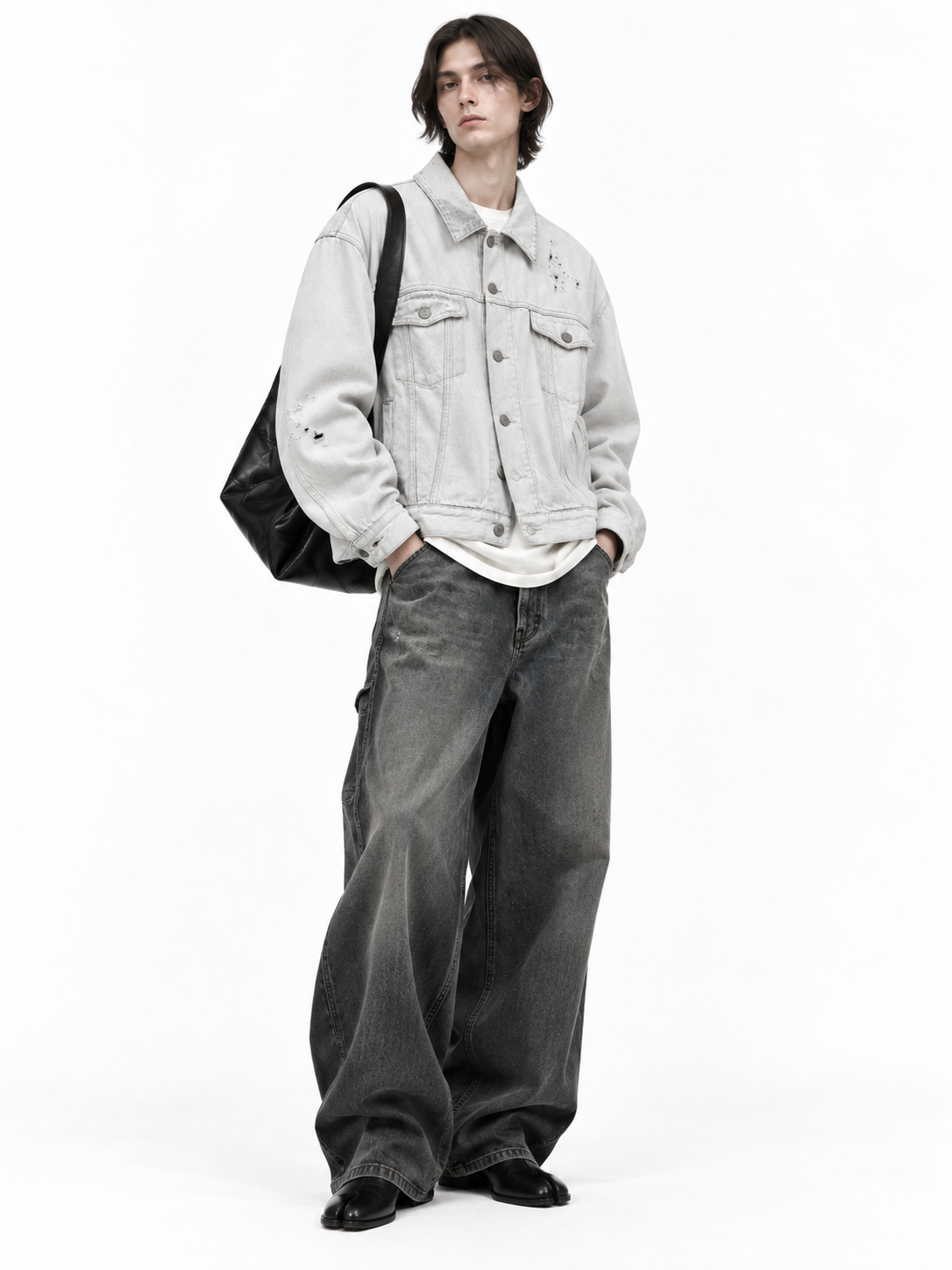 MM6 White Distressed Denim Jacket